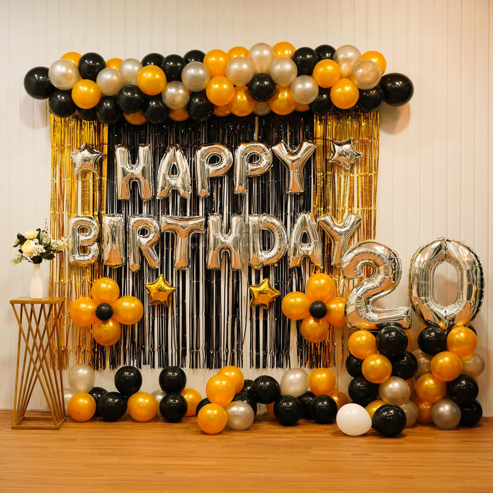 Black and Gold Happy Birthday Decor