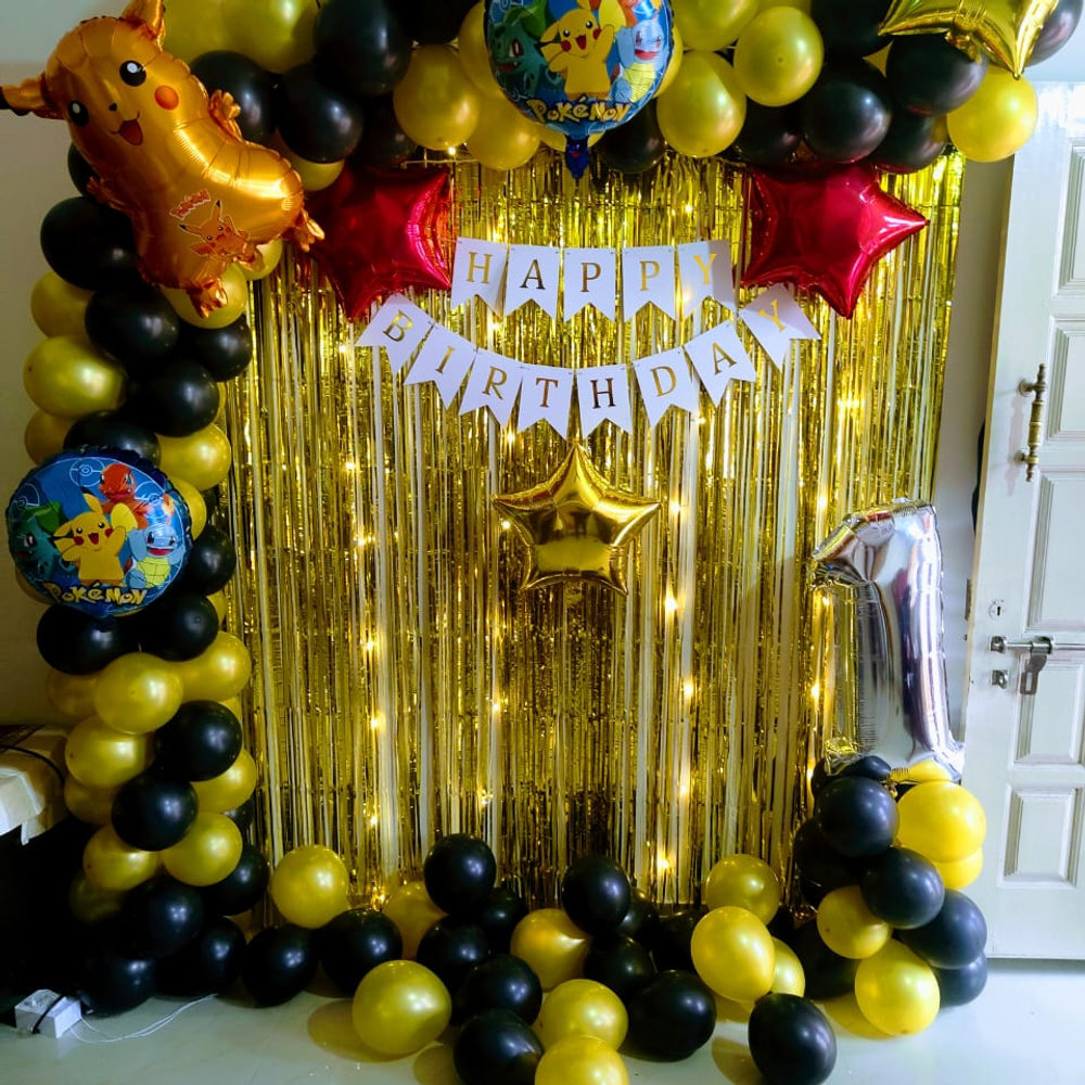 Pokémon Theme Gold and Black Balloon Wall decor