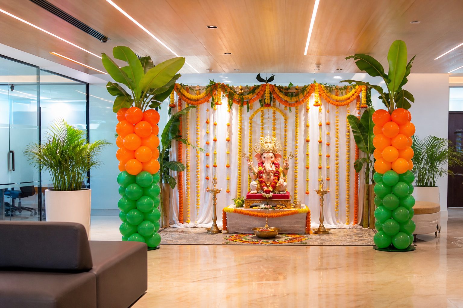 Office lobby Ganesh Chaturthi decoration